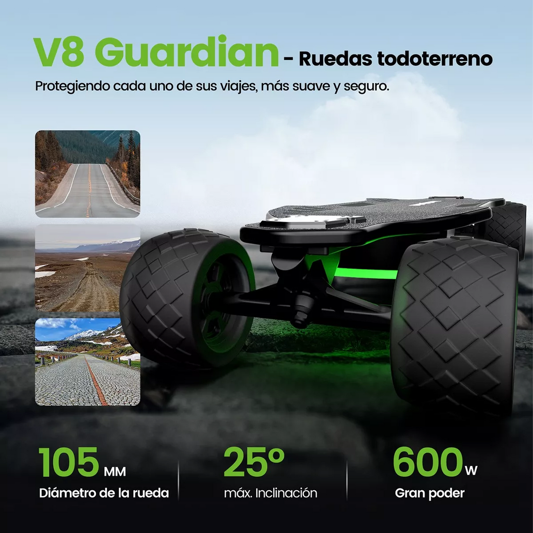 Patineta Eléctrico Skateboard V8 Con Controlremoto 1200w 48km